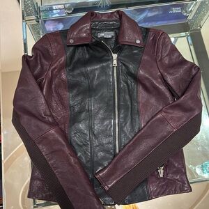 Vince Burgundy and Black Leather Jacket